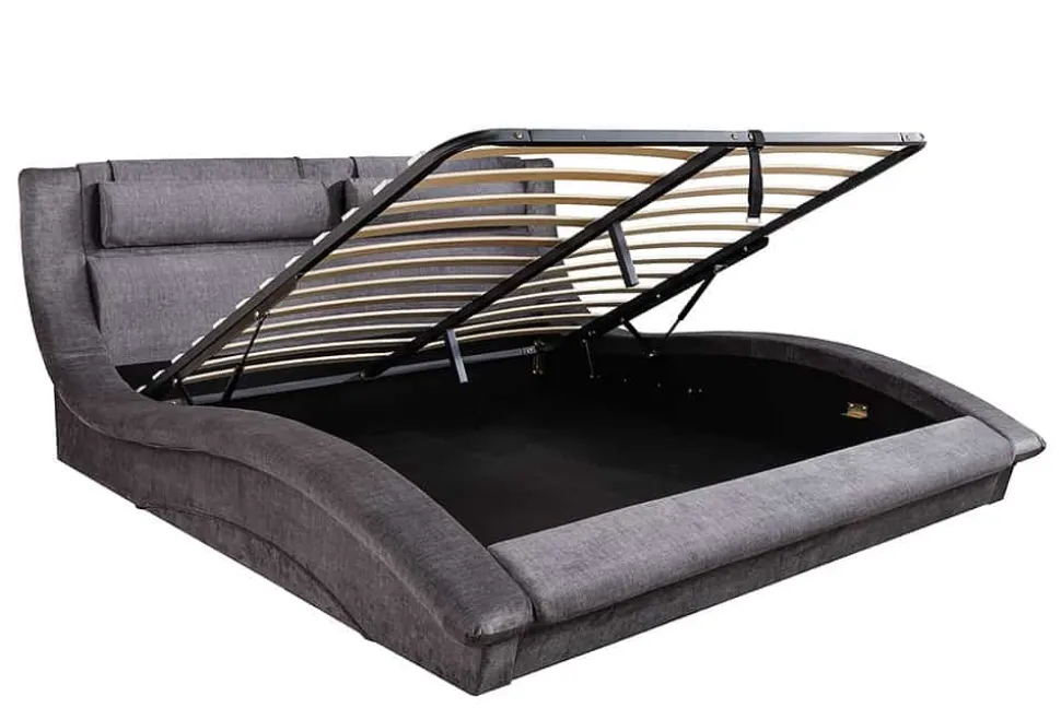 Modernes Bett SWING 160x200cm grau Vogue Velours Samt mit Stauraum und Bettkasten