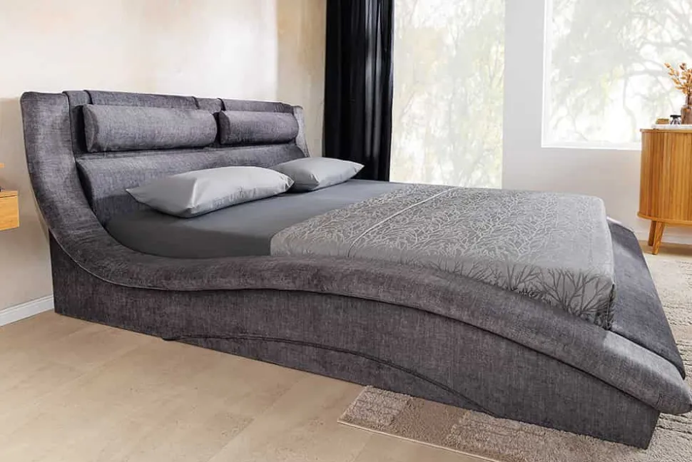 Modernes Bett SWING 160x200cm grau Vogue Velours Samt mit Stauraum und Bettkasten