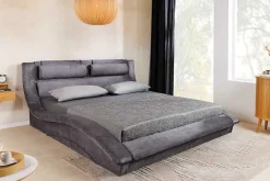 Modernes Bett SWING 160x200cm grau Vogue Velours Samt mit Stauraum und Bettkasten
