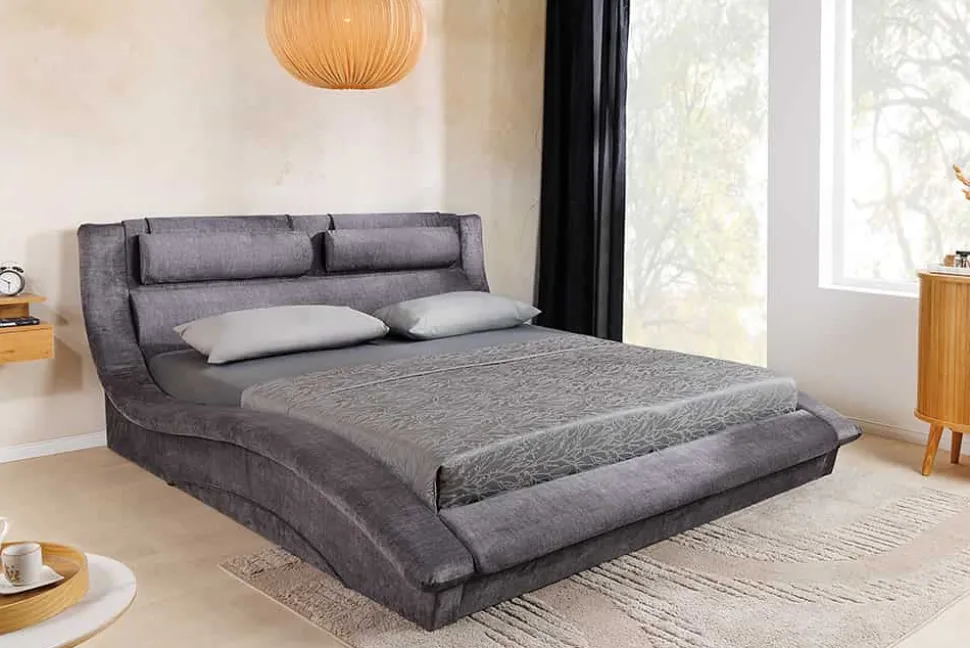 Modernes Bett SWING 160x200cm grau Vogue Velours Samt mit Stauraum und Bettkasten