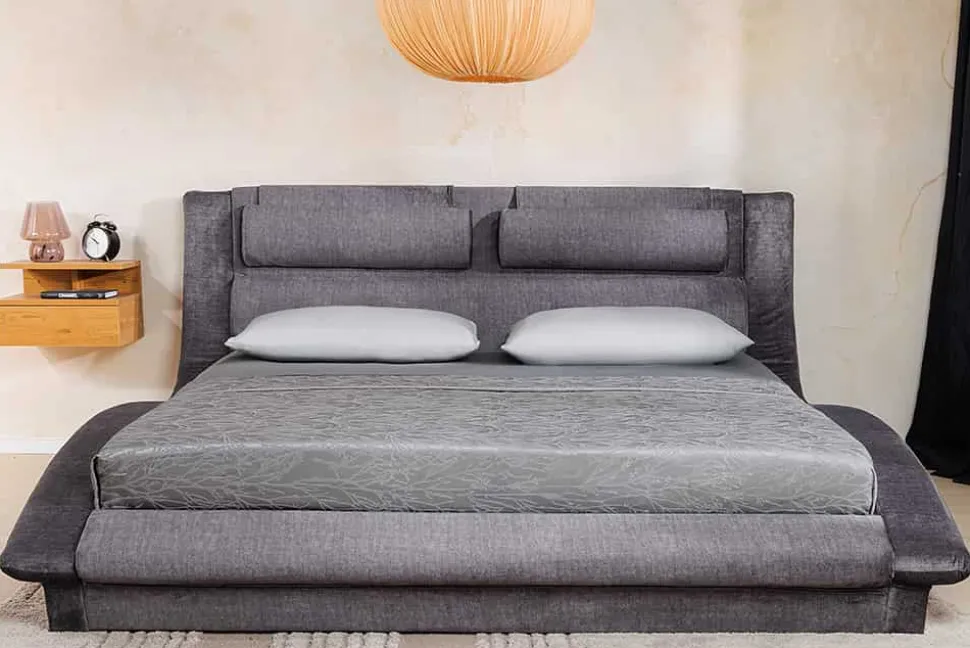 Modernes Bett SWING 160x200cm grau Vogue Velours Samt mit Stauraum und Bettkasten