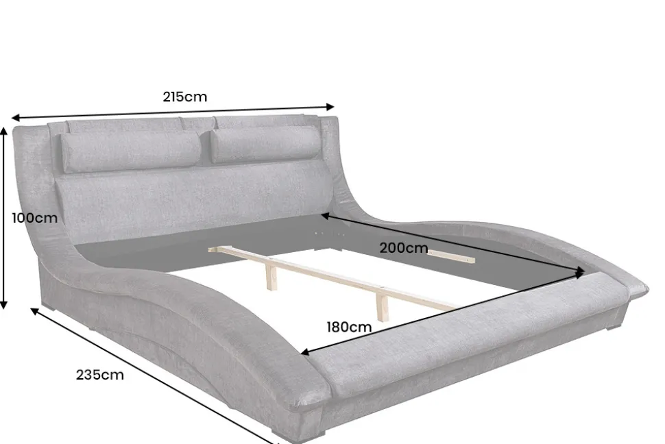 Modernes Bett SWING 180x200cm grau Vogue Velours Samt geschwungenes Doppelbett