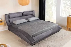 Modernes Bett SWING 180x200cm grau Vogue Velours Samt geschwungenes Doppelbett