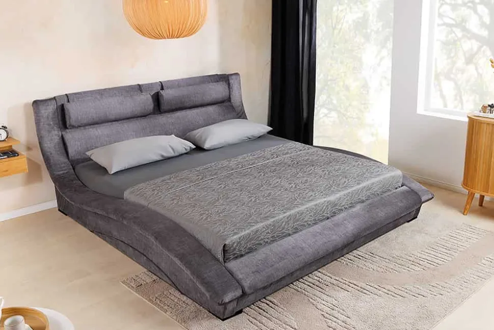Modernes Bett SWING 180x200cm grau Vogue Velours Samt geschwungenes Doppelbett