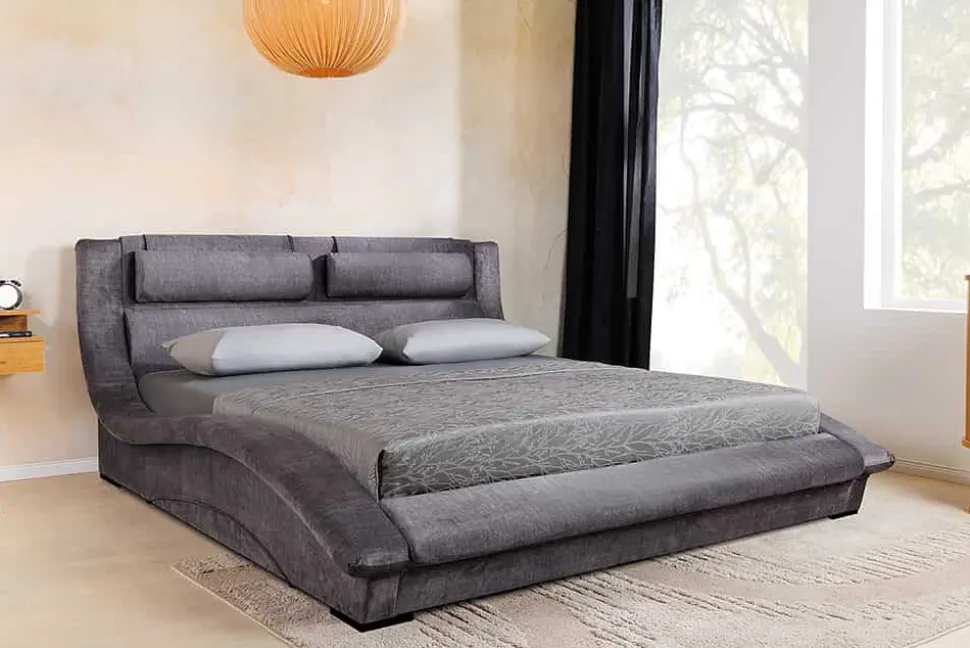 Modernes Bett SWING 160x200cm grau Vogue Velours Samt geschwungenes Doppelbett
