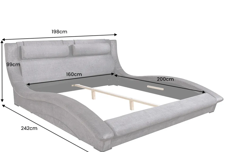 Modernes Bett SWING 160x200cm grau Vogue Velours Samt geschwungenes Doppelbett