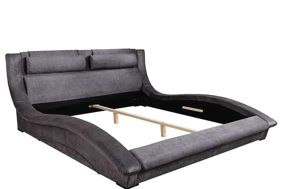 Modernes Bett SWING 160x200cm grau Vogue Velours Samt geschwungenes Doppelbett