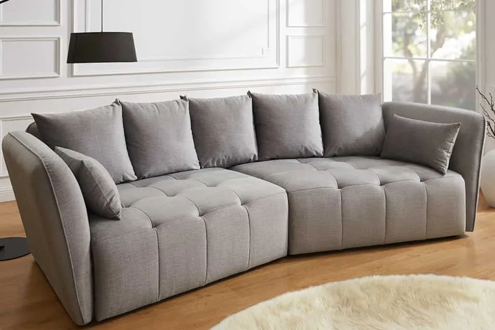 Modernes Big Sofa ROYAL 295cm grau Velours-Strickstoff Federkern XXL-Couch