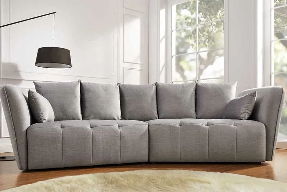 Modernes Big Sofa ROYAL 295cm grau Velours-Strickstoff Federkern XXL-Couch