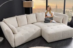 Modernes Big Sofa ROYAL 295cm champagner beige Bouclé Federkern XXL-Couch