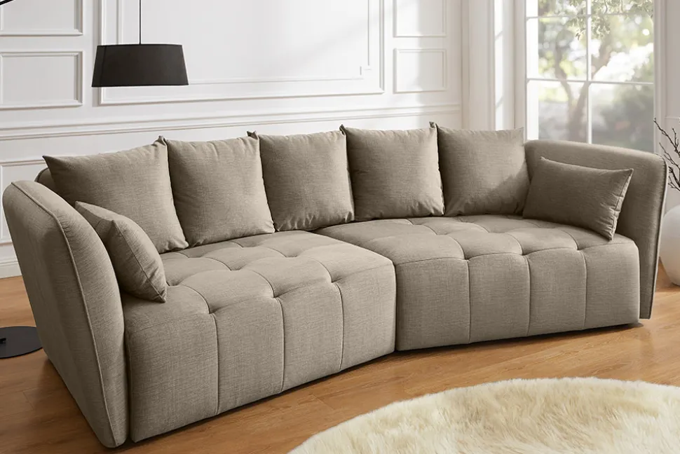 Modernes Big Sofa ROYAL 295cm greige Velours-Strickstoff Federkern XXL-Couch