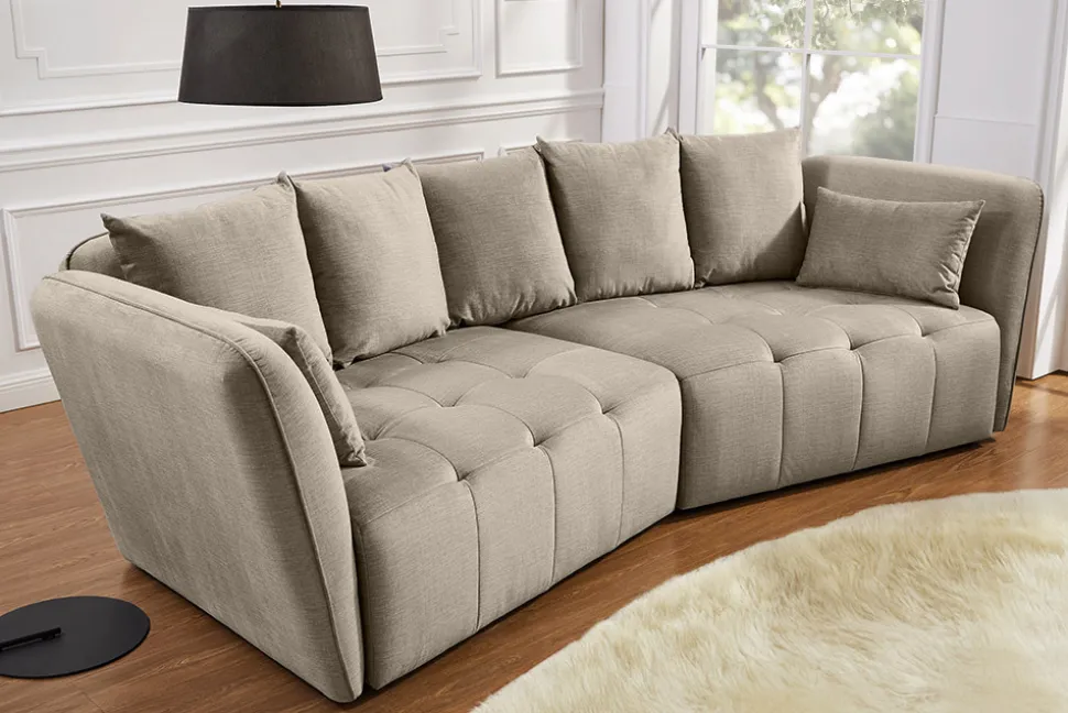 Modernes Big Sofa ROYAL 295cm greige Velours-Strickstoff Federkern XXL-Couch