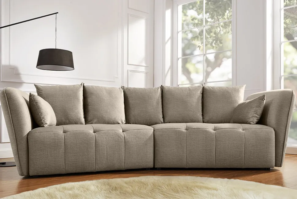 Modernes Big Sofa ROYAL 295cm greige Velours-Strickstoff Federkern XXL-Couch