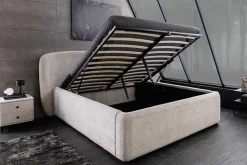 Modernes Boxbett ART DECO 160x200cm greige Bouclé mit Stauraum und Lattenrost