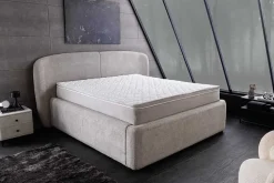 Modernes Boxbett ART DECO 180x200cm greige Bouclé mit Stauraum Matratze und Topper