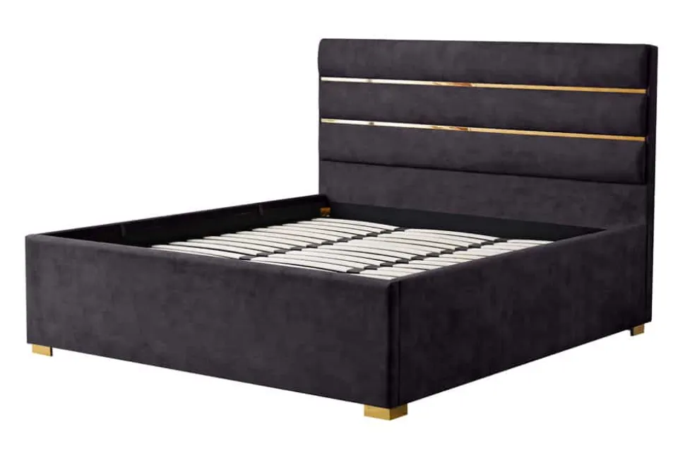 Modernes Boxbett METROPOLITAN 180x200cm grau Samt mit Lattenrost und Stauraum