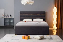 Modernes Boxbett METROPOLITAN 180x200cm grau Samt mit Lattenrost und Stauraum