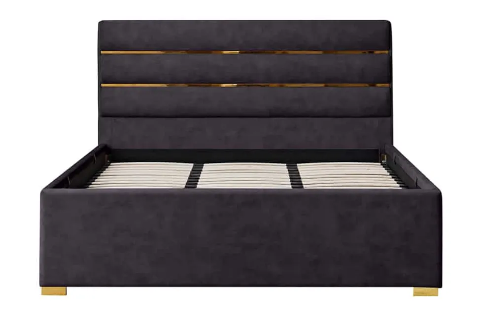 Modernes Boxbett METROPOLITAN 180x200cm grau Samt mit Lattenrost und Stauraum