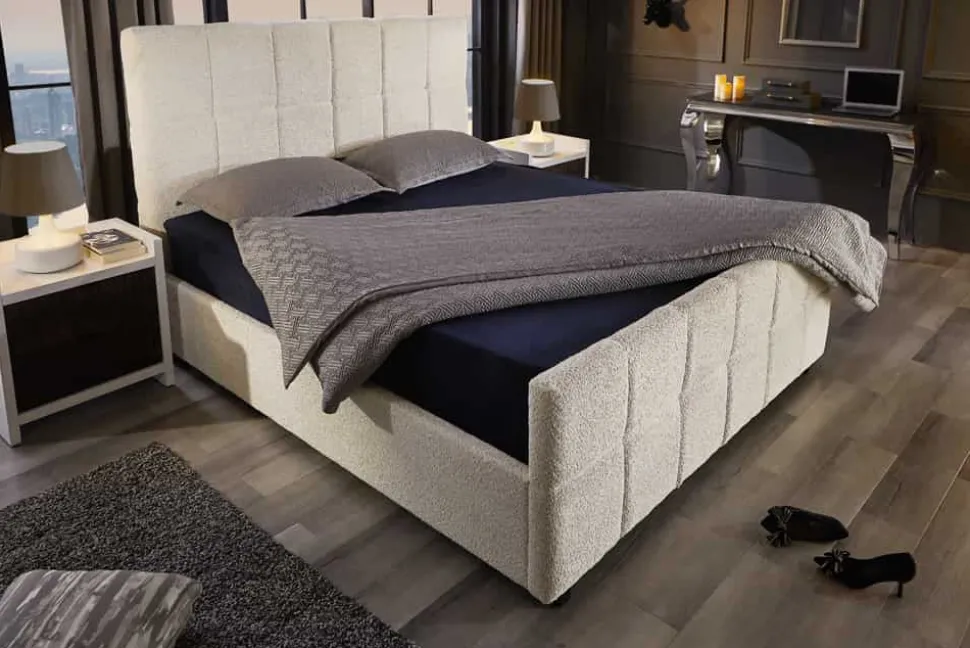 Modernes Boxbett PRESTIGE 180x200cm creme Bouclè mit Stauraum und Lattenrost
