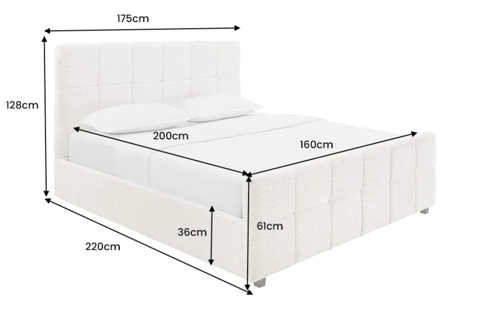 Modernes Boxbett PRESTIGE 160x200cm creme Bouclè mit Stauraum und Lattenrost