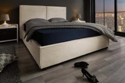 Modernes Boxbett ROCCO 160x200cm beige Cord mit Stauraum und Lattenrost