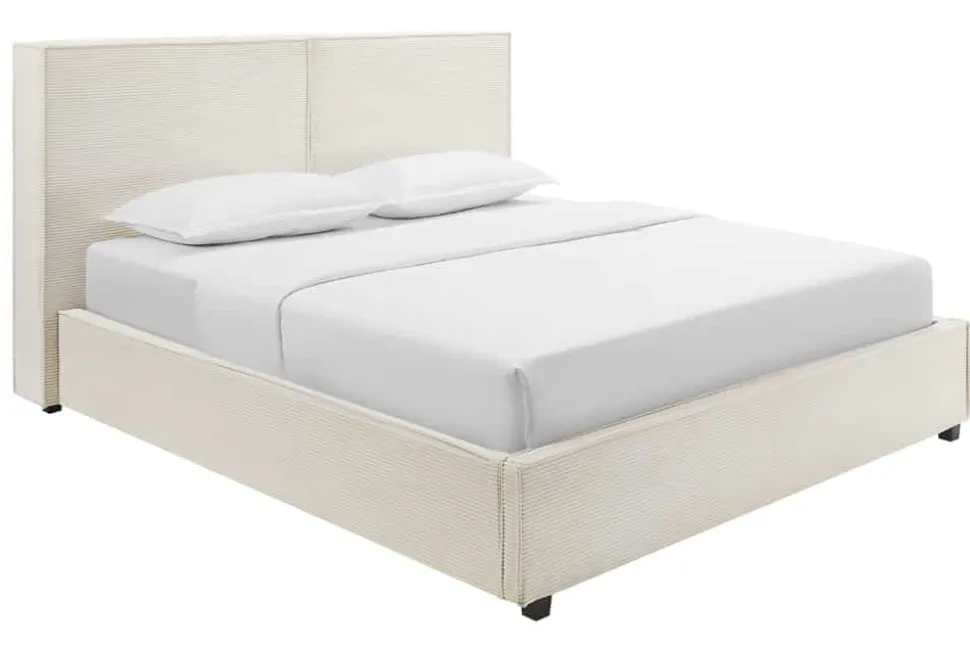 Modernes Boxbett ROCCO 180x200cm beige Cord mit Stauraum und Lattenrost