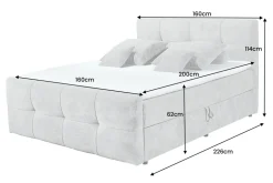 Modernes Boxspringbett TOULOUSE 160x200cm silbergrau inkl. Matratze Topper Stauraum