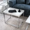 Modernes Couchtisch 3er Set ELEMENTS 75cm weiß Chrom abnehmbares Tablett