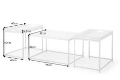 Modernes Couchtisch 3er Set ELEMENTS 75cm weiß Chrom abnehmbares Tablett