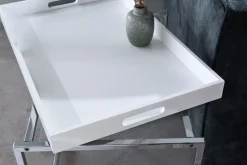 Modernes Couchtisch 3er Set ELEMENTS 75cm weiß Chrom abnehmbares Tablett