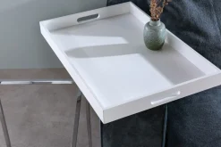 Modernes Couchtisch 3er Set ELEMENTS 75cm weiß Chrom abnehmbares Tablett