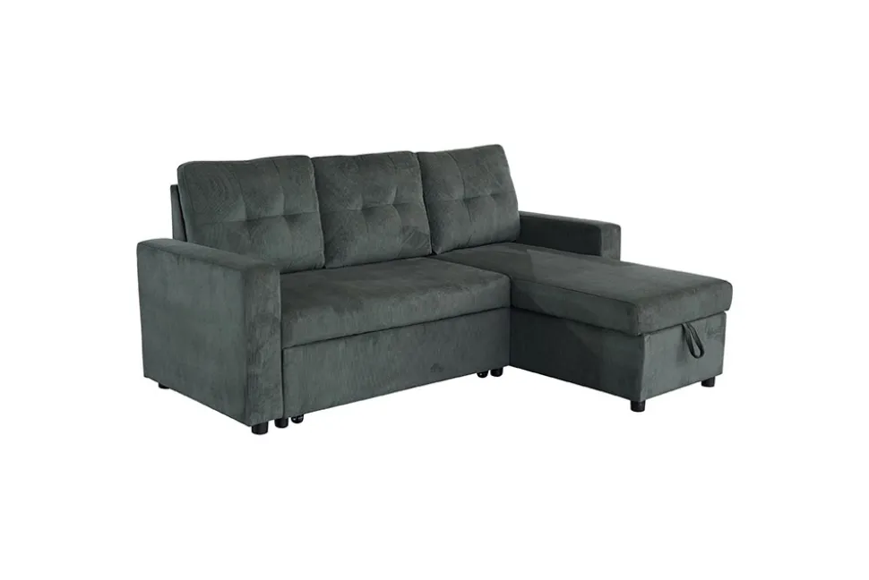 Modernes Ecksofa APARTMENT 205cm grün Cord 3-Sitzer mit Bettfunktion und Stauraum