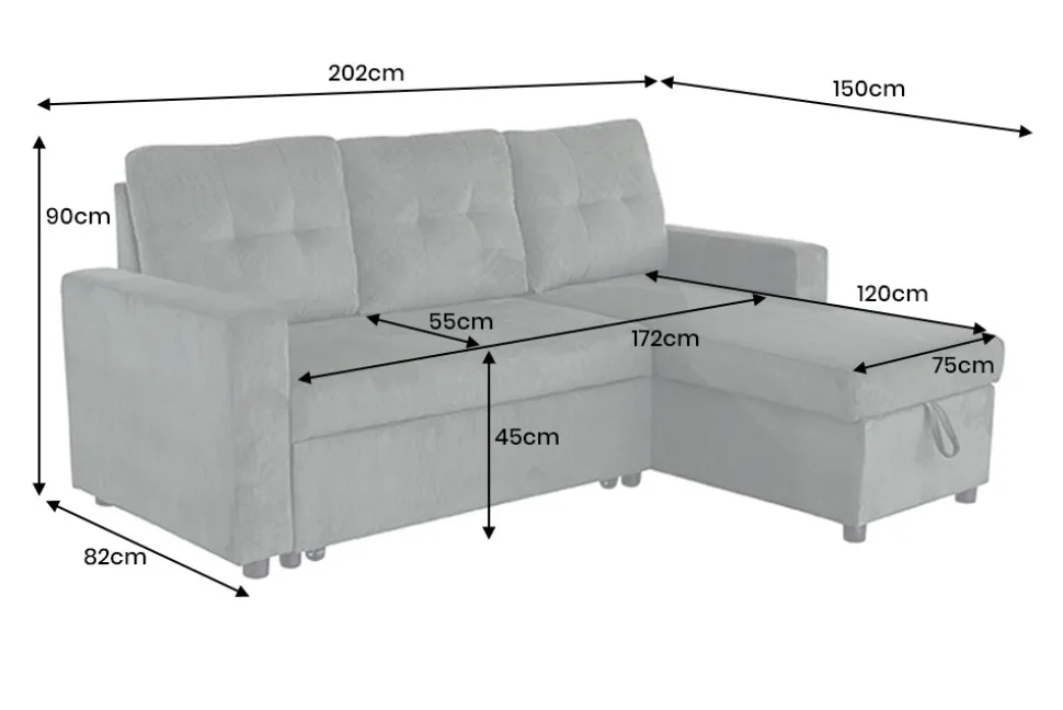 Modernes Ecksofa APARTMENT 205cm grün Cord 3-Sitzer mit Bettfunktion und Stauraum