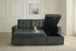 Modernes Ecksofa APARTMENT 205cm grün Cord 3-Sitzer mit Bettfunktion und Stauraum