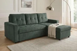 Modernes Ecksofa APARTMENT 205cm grün Cord 3-Sitzer mit Bettfunktion und Stauraum