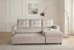 Modernes Ecksofa APARTMENT 205cm champagner beige Samt 3-Sitzer Bettfunktion Stauraum