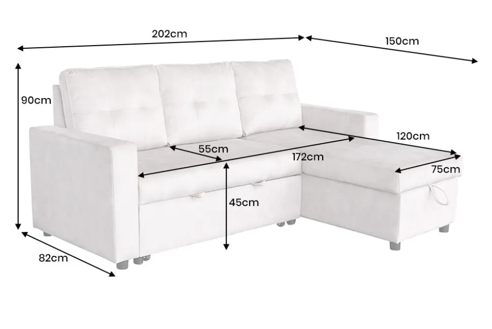 Modernes Ecksofa APARTMENT 205cm champagner beige Samt 3-Sitzer Bettfunktion Stauraum