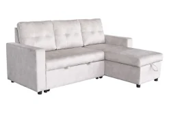 Modernes Ecksofa APARTMENT 205cm champagner beige Samt 3-Sitzer Bettfunktion Stauraum