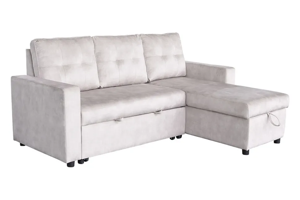 Modernes Ecksofa APARTMENT 205cm champagner beige Samt 3-Sitzer Bettfunktion Stauraum