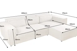 Modernes Ecksofa BOSSA NOVA 265cm beige Strukturstoff 3-Sitzer Couch L-Form