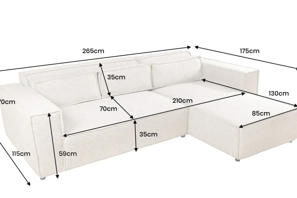 Modernes Ecksofa BOSSA NOVA 265cm beige Strukturstoff 3-Sitzer Couch L-Form