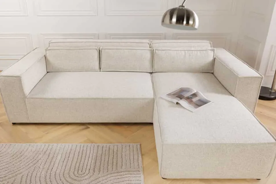 Modernes Ecksofa BOSSA NOVA 265cm beige Strukturstoff 3-Sitzer Couch L-Form