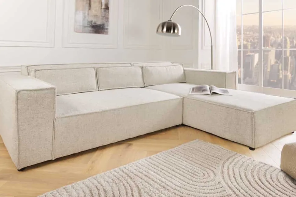 Modernes Ecksofa BOSSA NOVA 265cm beige Strukturstoff 3-Sitzer Couch L-Form