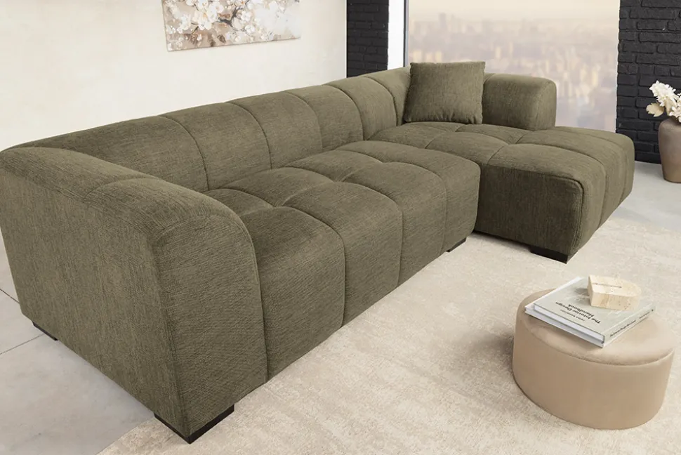 Modernes Ecksofa CITY 240cm grün Strukturstoff 3-Sitzer Couch inkl. Kissen