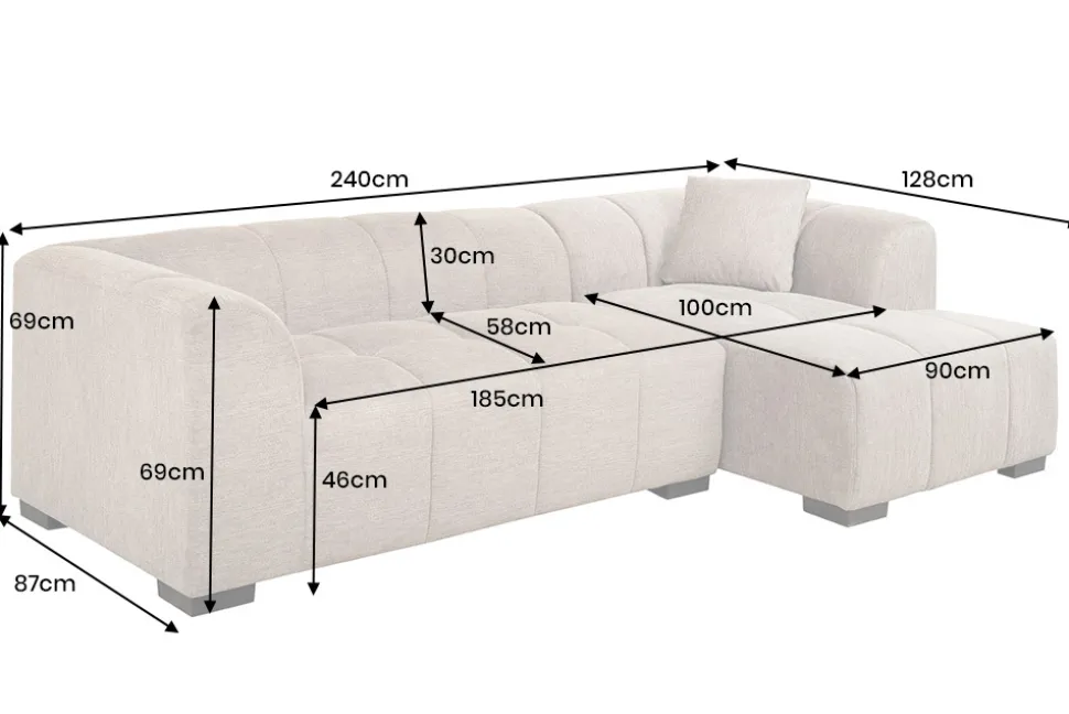 Modernes Ecksofa CITY 240cm blau Strukturstoff 3-Sitzer Couch inkl. Kissen