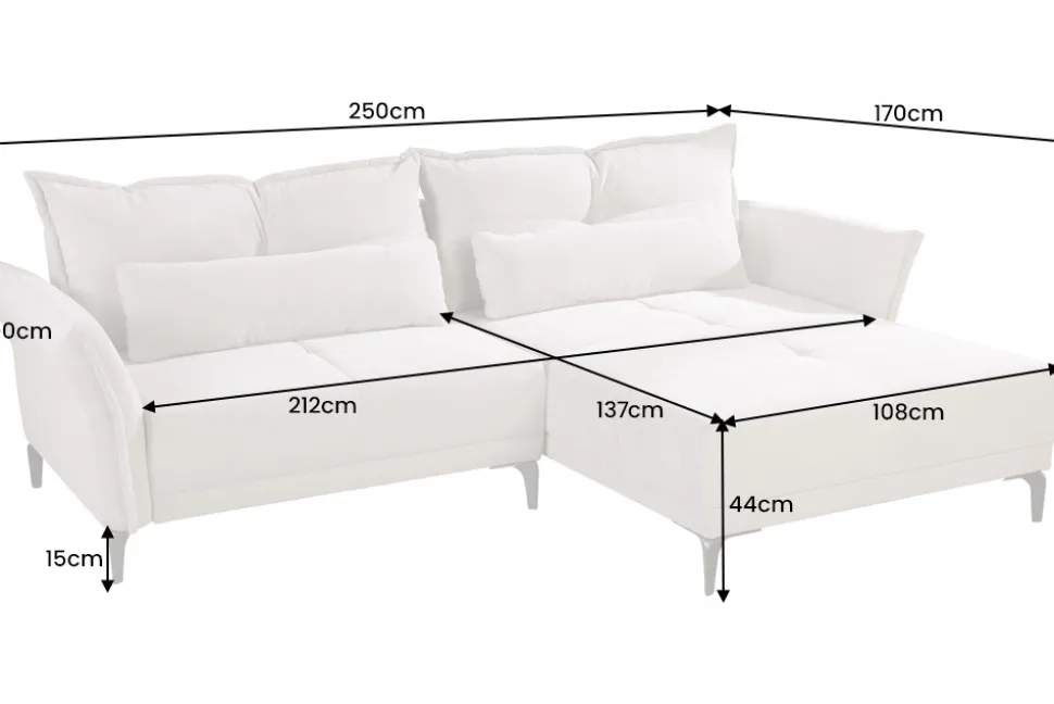 Modernes Ecksofa DESIGNO 250cm champagner beige Cord Couch inklusive Kissen Metallfüße