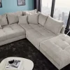Modernes Ecksofa KENT 220cm greige Cord inkl. Hocker Federkern L-Form Wohnlandschaft