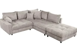 Modernes Ecksofa KENT 220cm greige Cord inkl. Hocker Federkern L-Form Wohnlandschaft