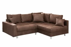 Modernes Ecksofa KENT 220cm braun Federkern Wohnlandschaft inkl. Hocker und Kissen