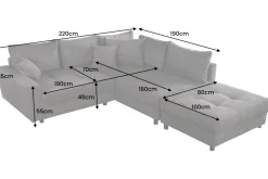 Modernes Ecksofa KENT 220cm beige Cord inkl. Hocker Federkern L-Form Wohnlandschaft